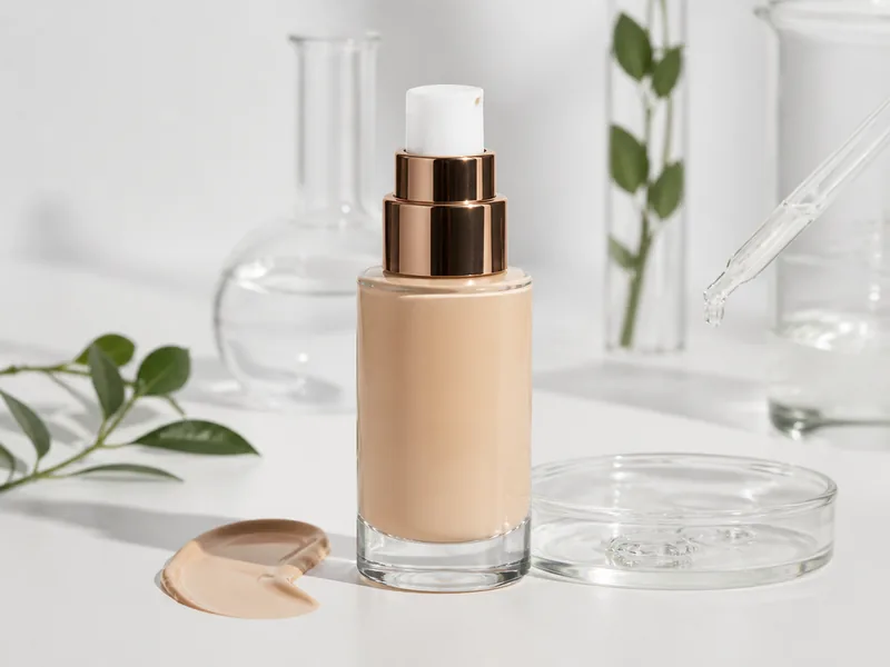Dewy hydrating liquid foundation with skincare serum texture